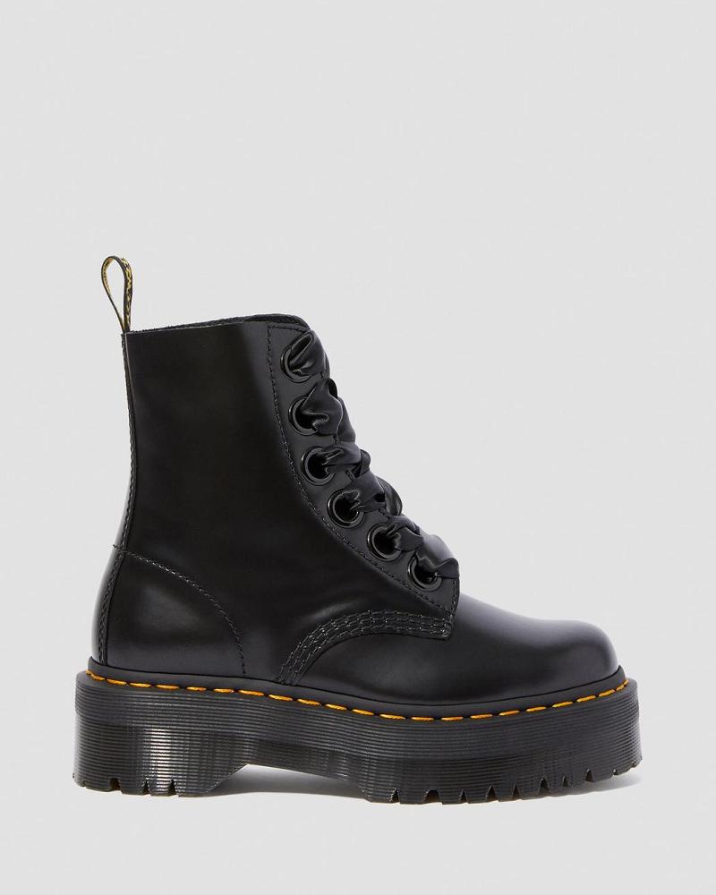 Dr Martens Molly Leren Platform Laarzen Dames Zwart | NL 531WNB